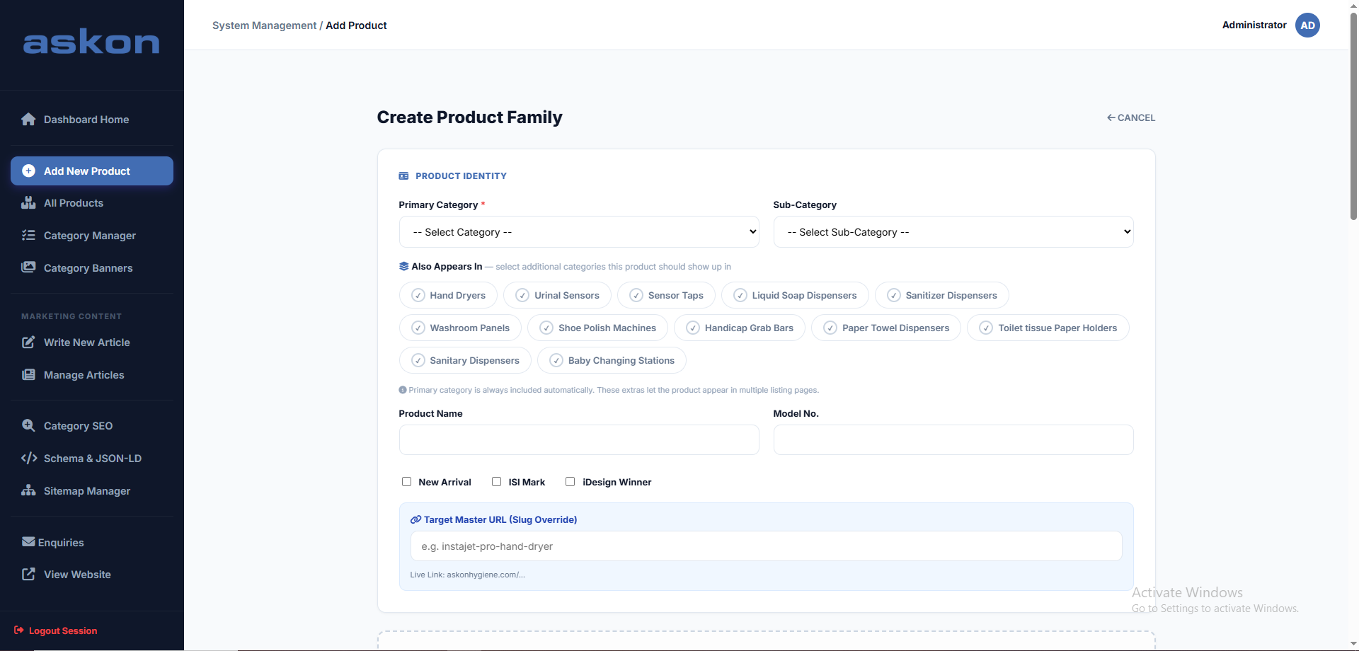 Askon Hygiene Website & Admin Panel Development screenshot 5
