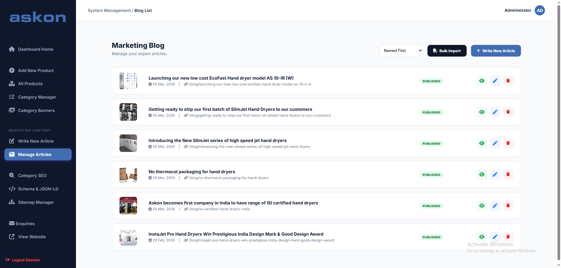 Askon Hygiene Website & Admin Panel Development screenshot 7