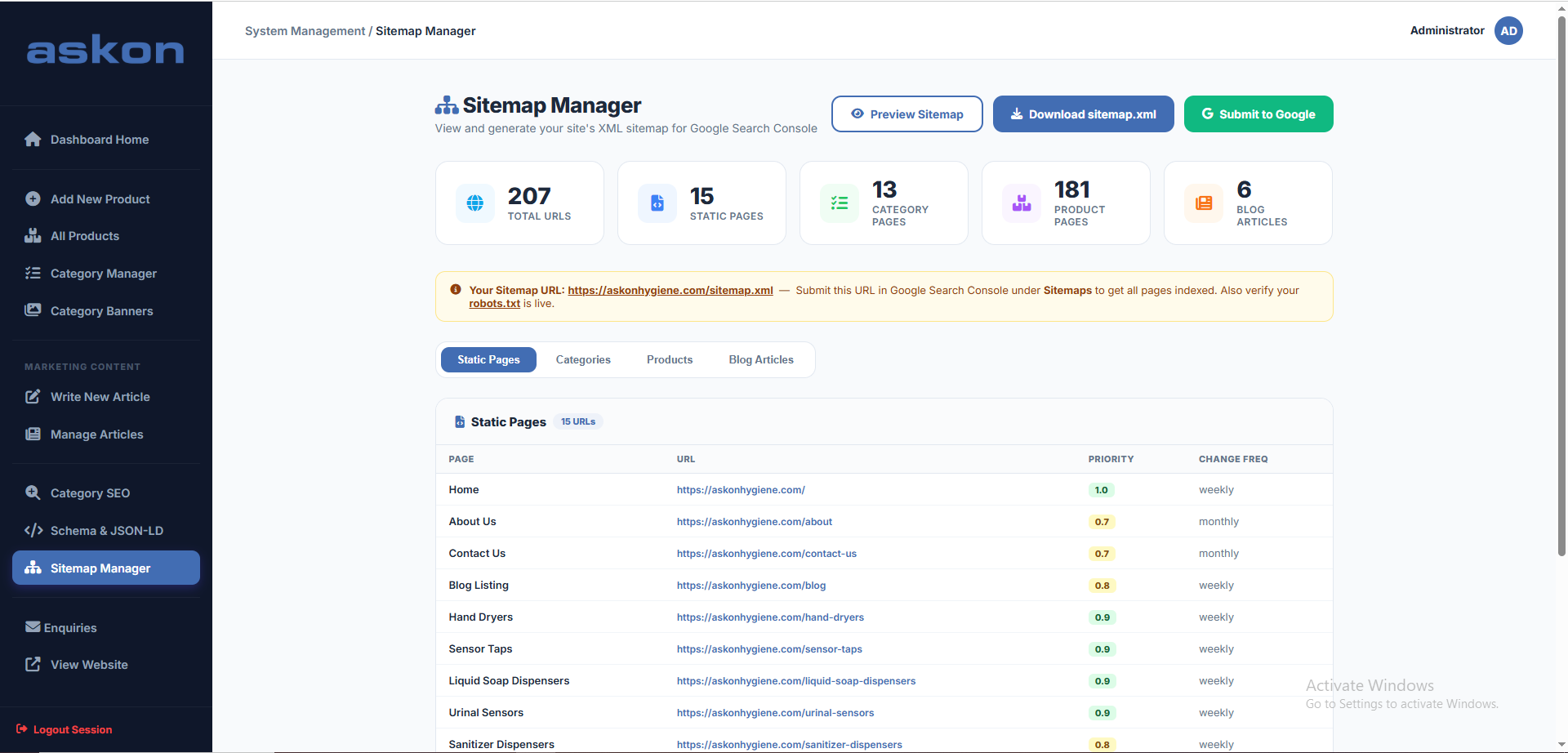 Askon Hygiene Website & Admin Panel Development screenshot 8