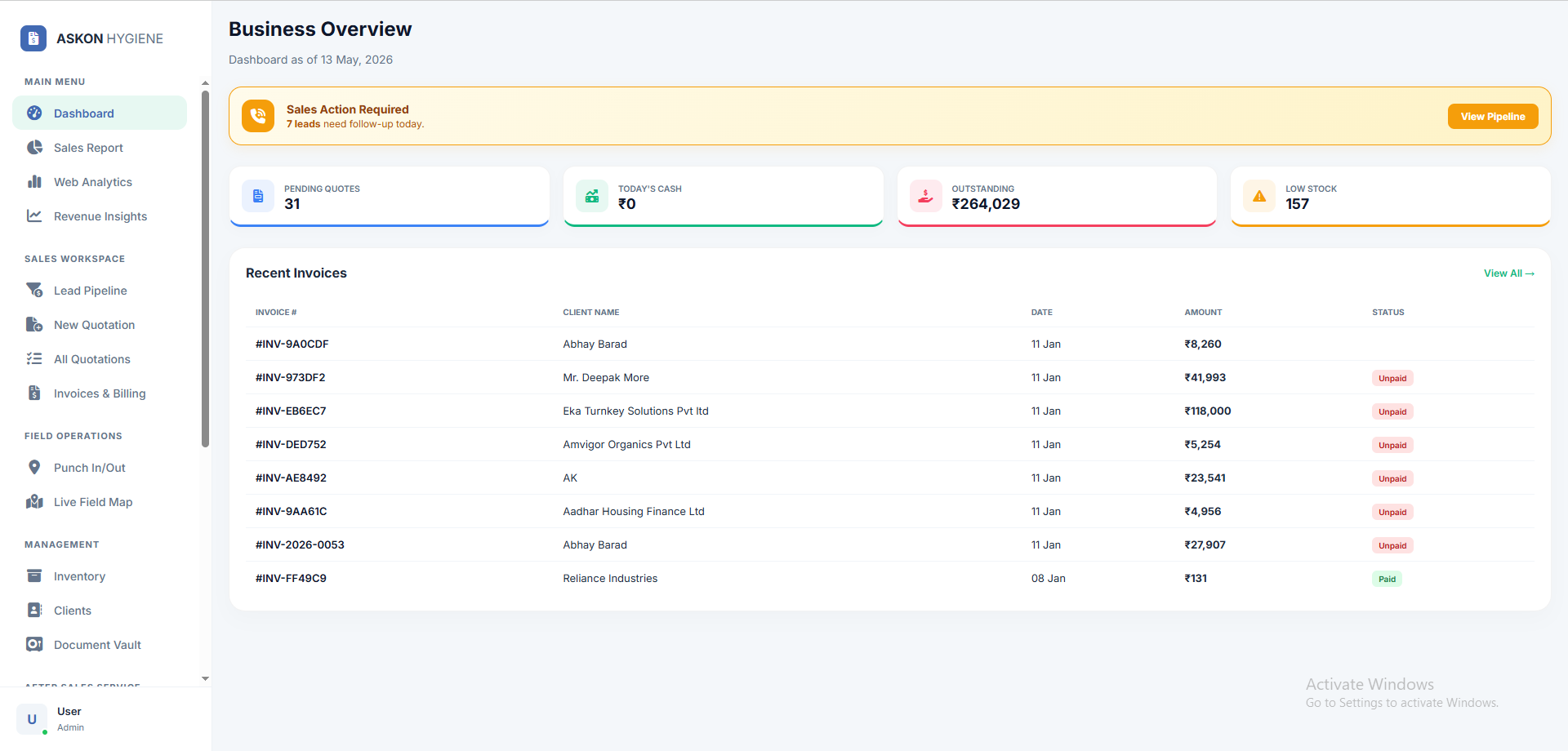 Askon Hygiene Custom Software Development screenshot 2
