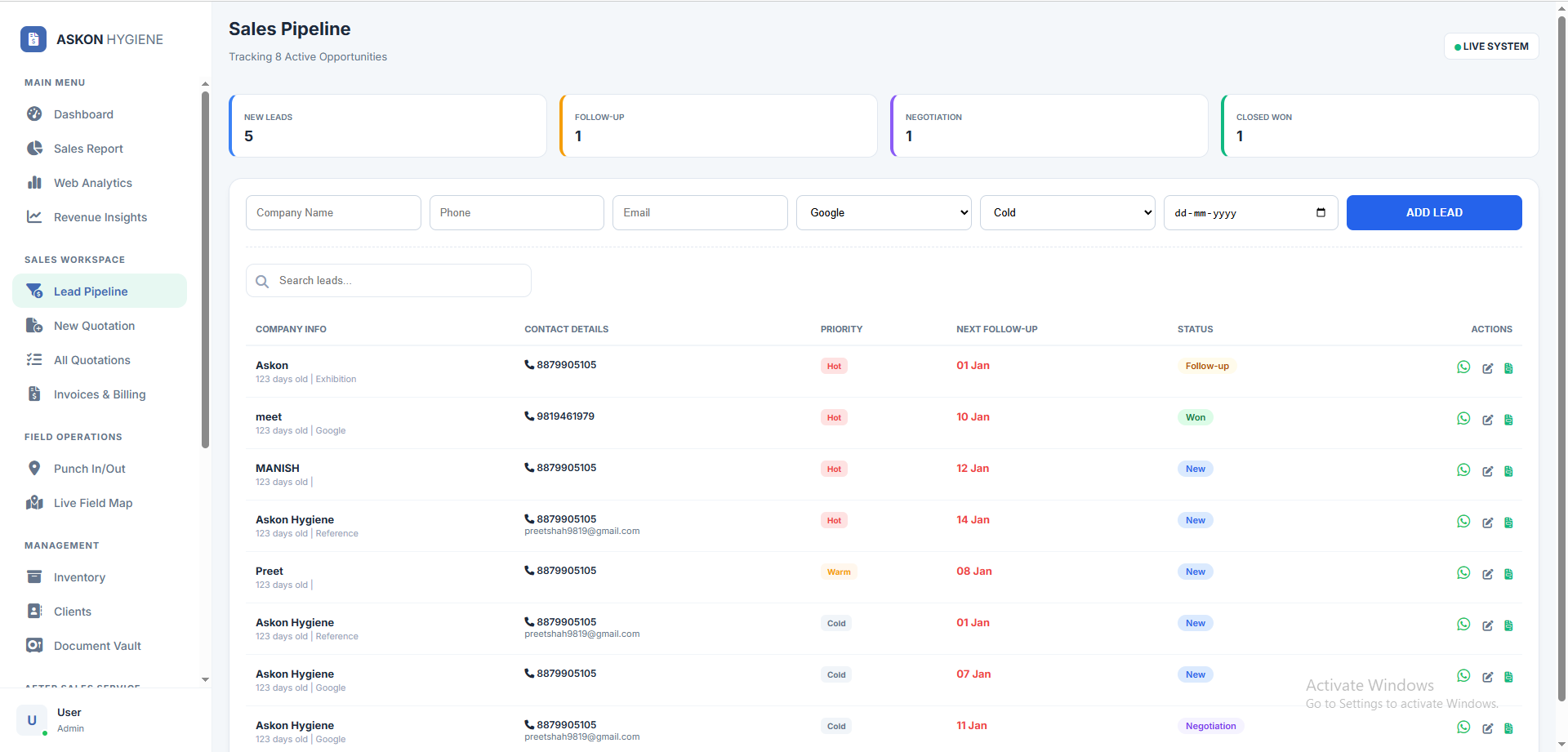 Askon Hygiene Custom Software Development screenshot 5